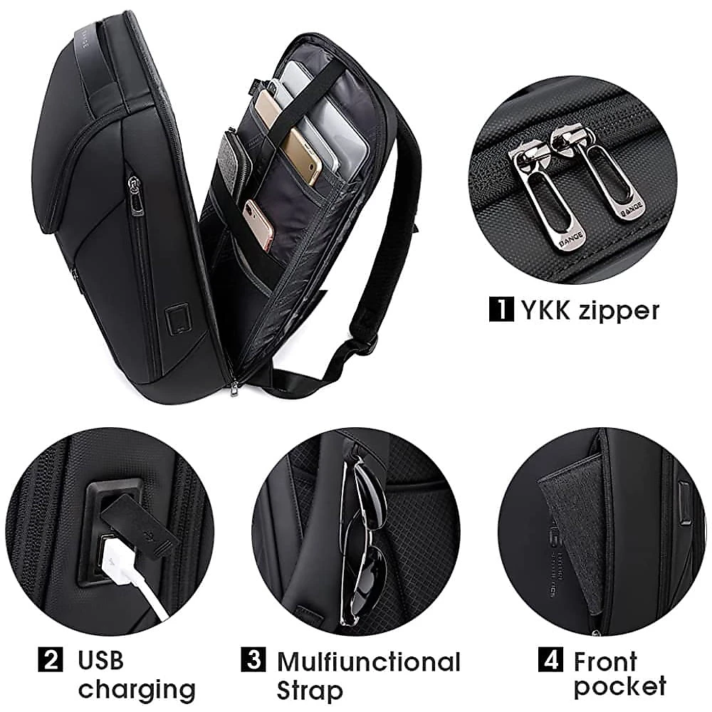 BANGE Mochila para Laptop 39 cm com Porta Carregador USB e À prova DÁgua Prata