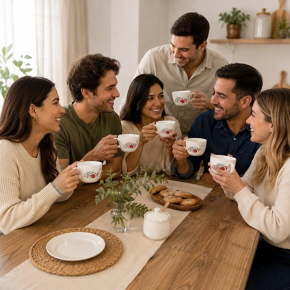 Conjunto de Xícaras Scarlet Bliss em Vidro Opalino com Design Floral para Café Branca Fratelli 130ML