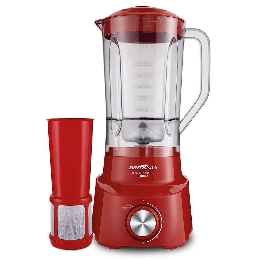 Liquidificador britânia diamante 1050w 2,65l com filtro vermelho 4 velocidades 220v