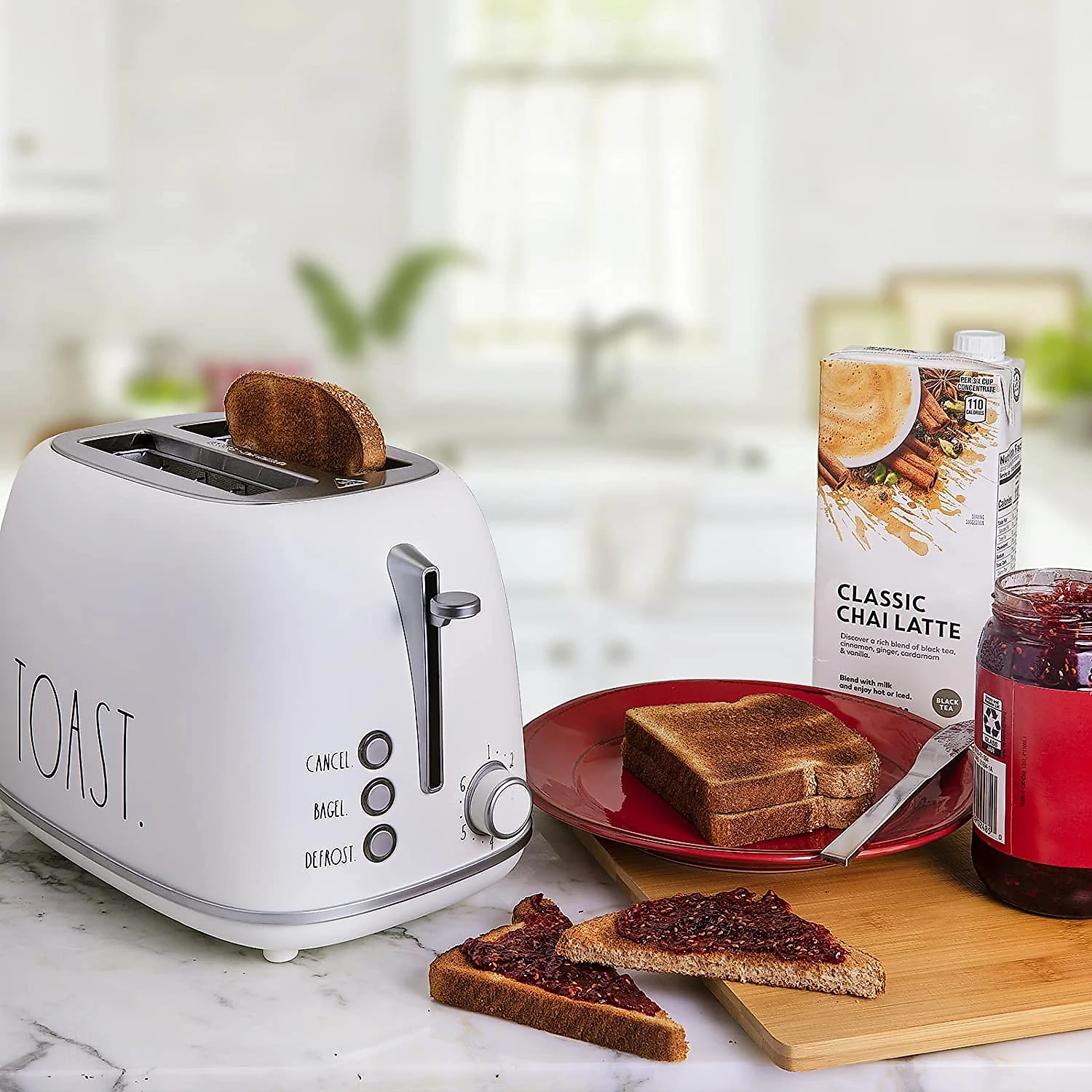 Rae Dunn Retro Rounded Bread Toaster 2 Slice Stainless Steel Toaster with Removable Crumb Tray Wide Slot with 6 Browning Levels Bagel Defrost and Cancel Options Cream