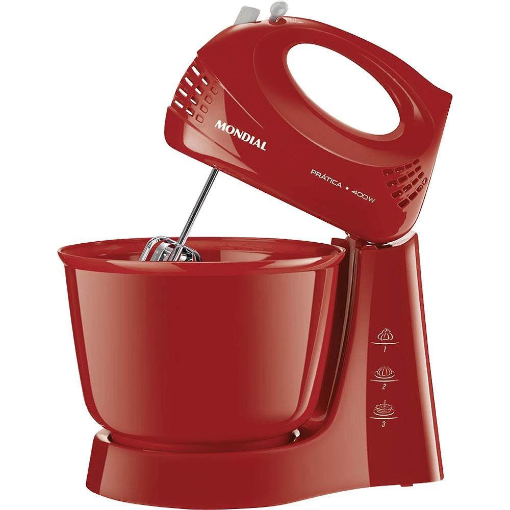 Batedeira de Mesa Mondial Pratica B44R 400W 3 Velocidades Vermelha 127V