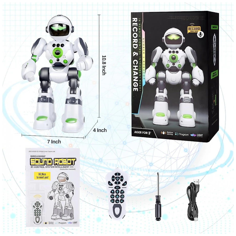 Robô Programável Preto e Prateado – Zreswap Robot Toys: Programmable Dancing Robot com Controle Remoto, Gravação de Voz e Controle por Gestos