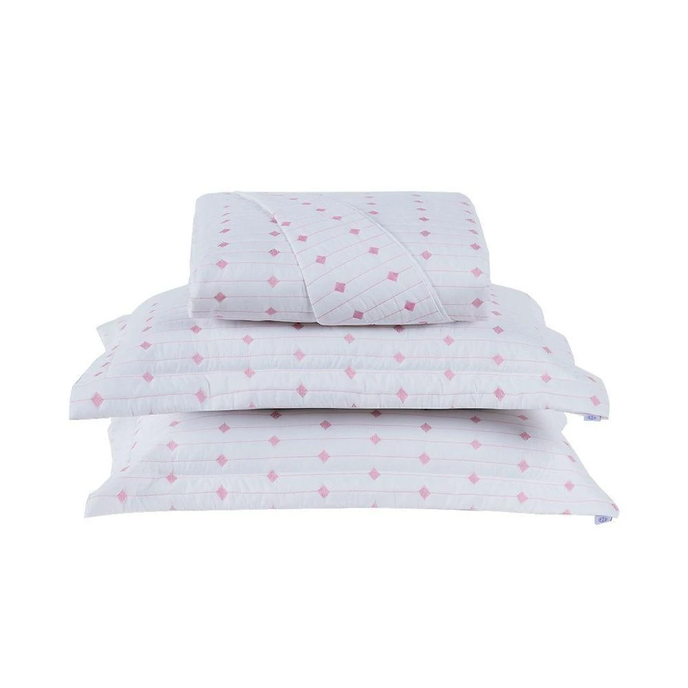 Cobre Leito 3 Peças King Percal 200 Fios Decor 100% Poliéster - Branco/pink