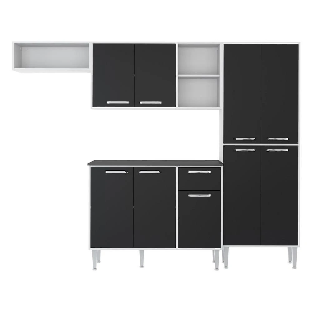 Armário De Cozinha Compacta Xangai Multimóveis V2840 Branco/Preto Branco/Preto