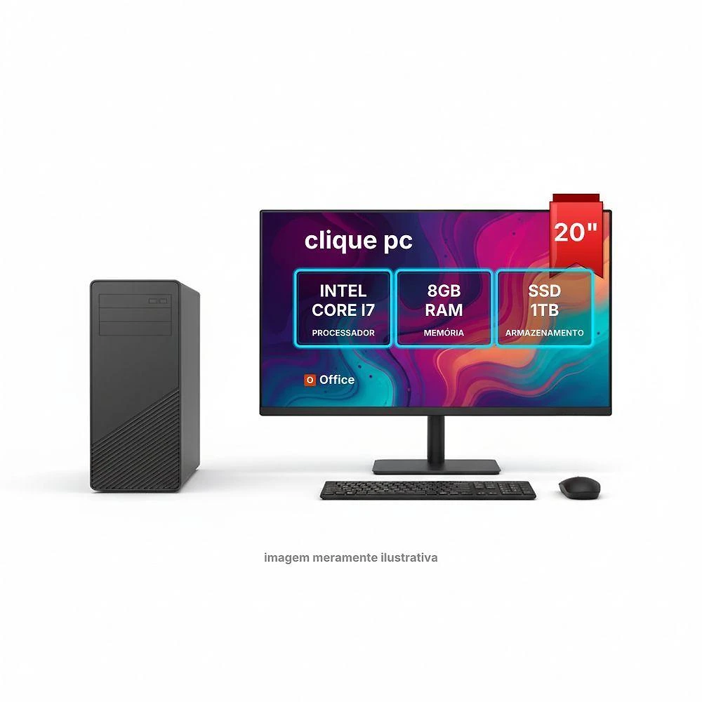 Computador Completo I7 Intel Core I7 8GB RAM SSD 1TB Monitor 20 Windows