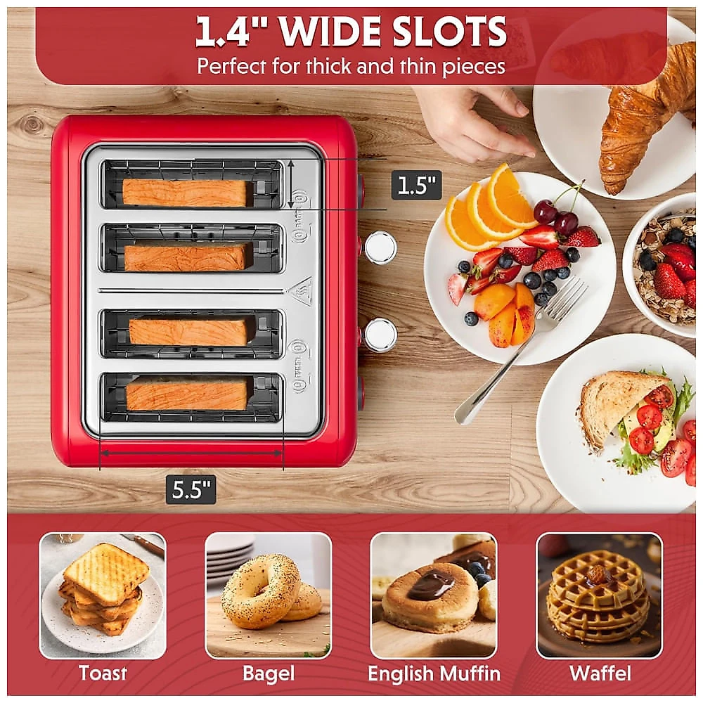 Torradeira BUYDEEM DT640 4 Fatias, Slots Largos, Aço Inox, Alavanca Alta, Função Bagel e Muffin, Bandeja Removível - 110V