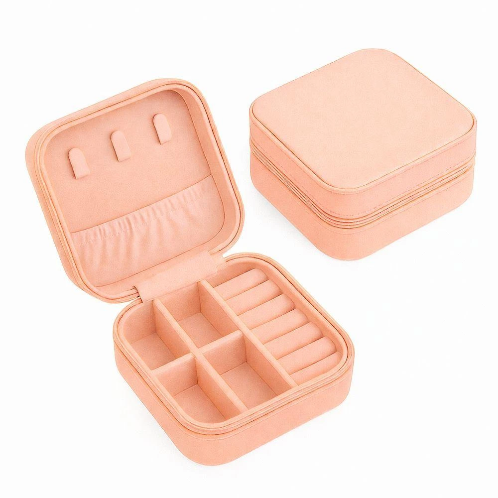 Porta-joias De Viagem Compacto Com Zíper E Divisórias Organizadoras - Couro Sintético Salmão