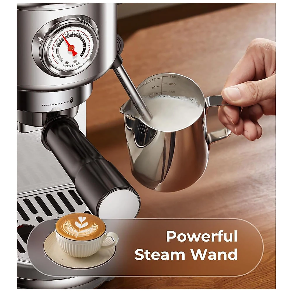 Máquina de Espresso 20 Bar, Vaporizador Profissional, Compacta, Controle NTC, Atatix, Inox, Prata, 110V