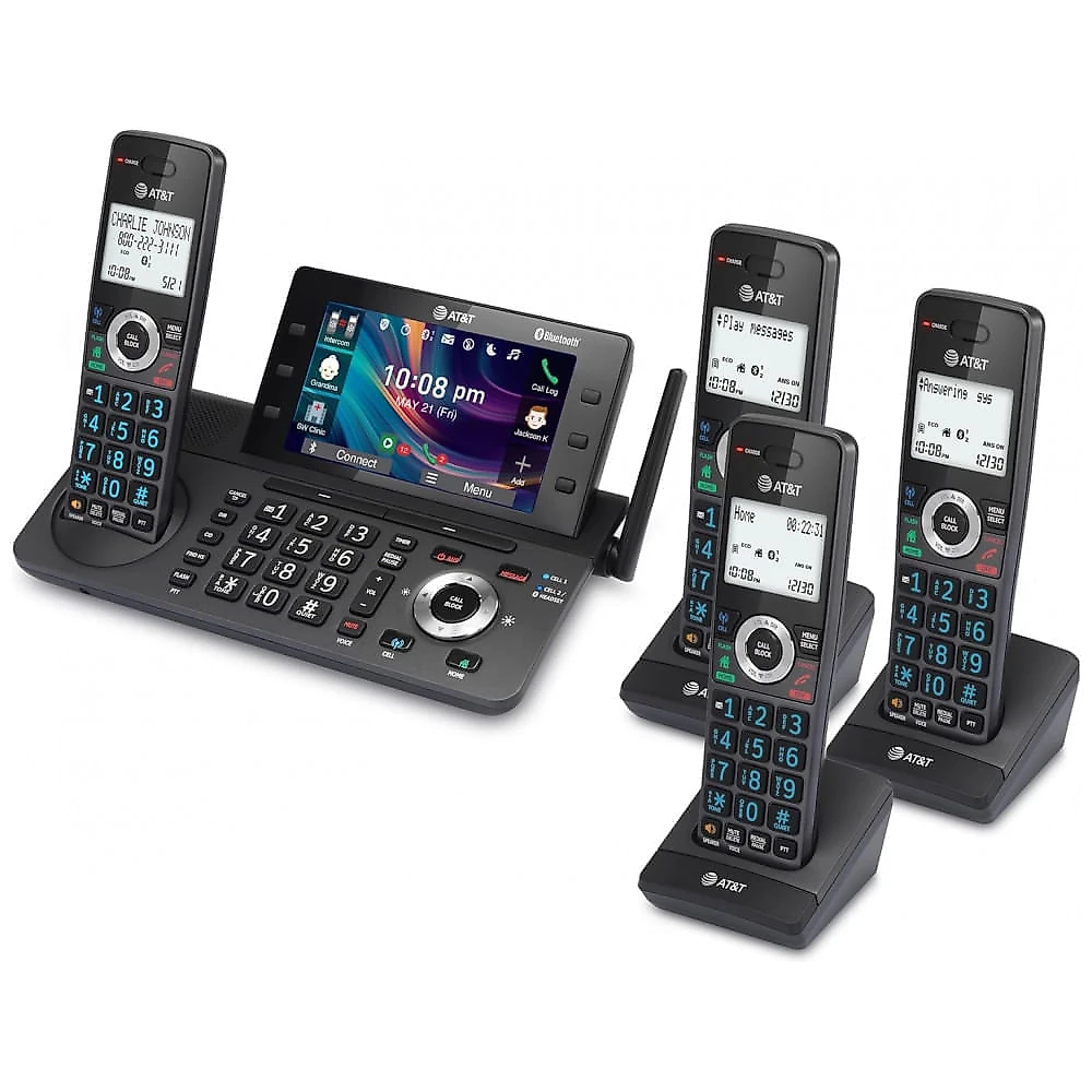 Telefone Sem Fio AT&T DLP73490 Grafite/Preto 4 Handsets DECT 6.0 com Tela Colorida 5", Bloqueador Inteligente, Connect to Cell Bluetooth