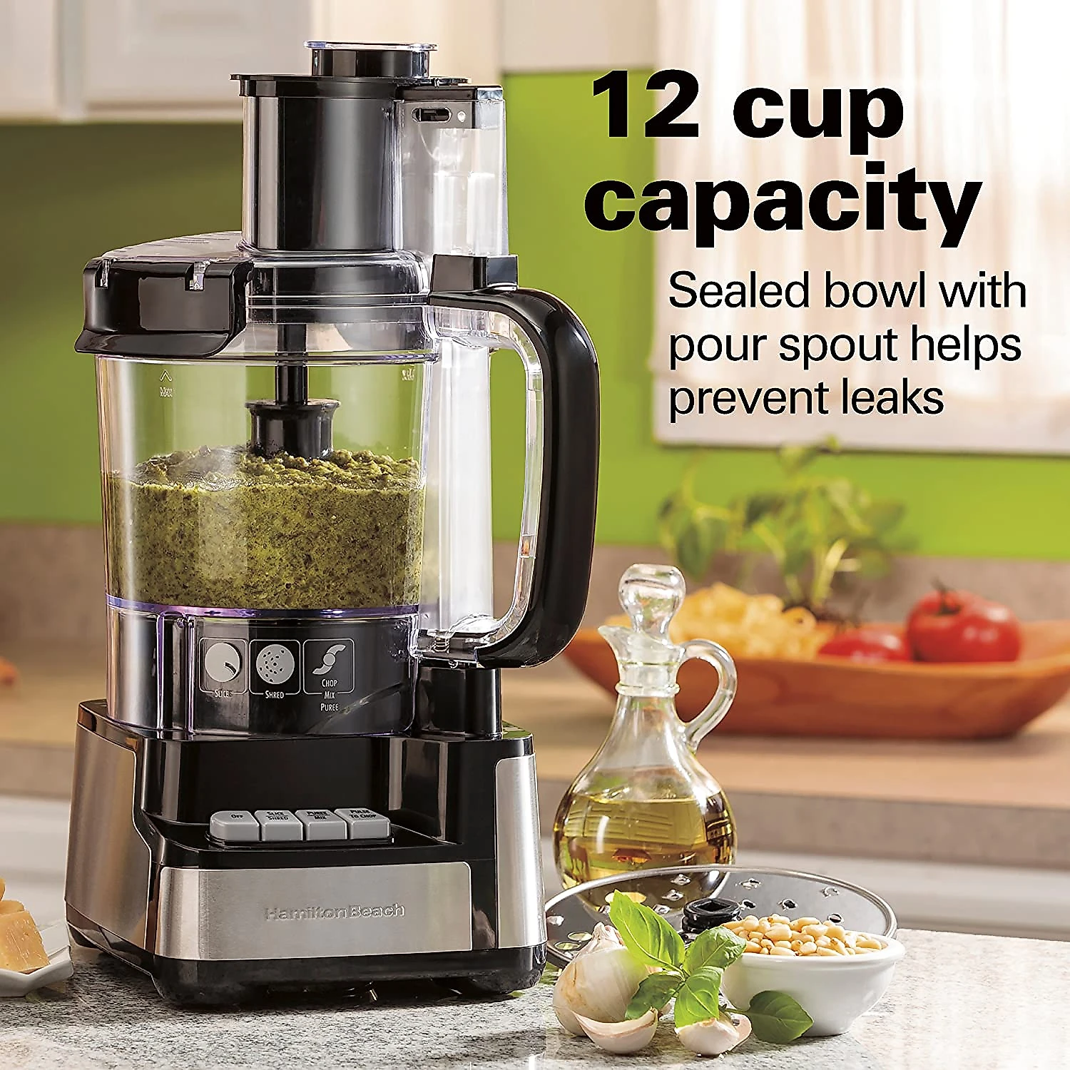 Hamilton Beach Processador de Alimentos, capacidade de 2,8L, com bocal extra largo, 450W, 110V, preto.