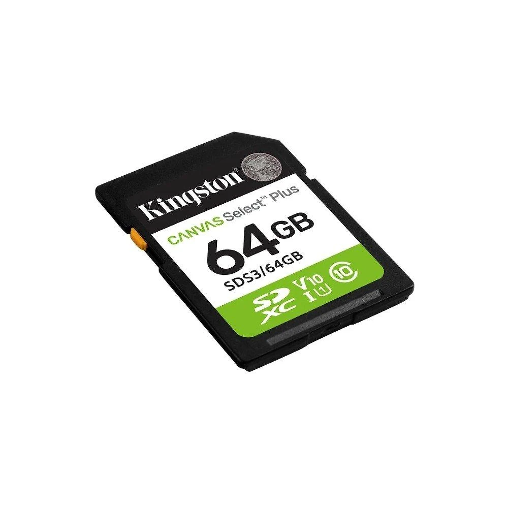 Cartão de Memória SD KIngston de 64GB Canvas Select Plus Gen3, Leitura: 100MB/s, Classe 10, U1, V10 - SDS3/64GB