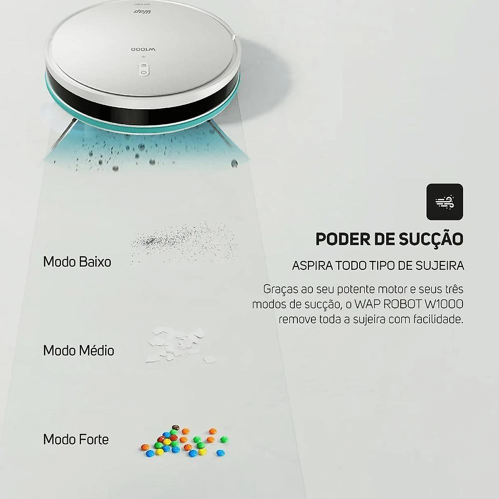 Robô Aspirador de Pó WAP Robot W1000 2400PA 160 Min Função MOP e Controle App Branco Bivolt