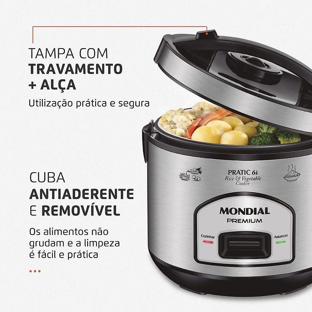 Panela Elétrica de Arroz Pratic Rice PE-43 6L 500W Inox com Preto 220V