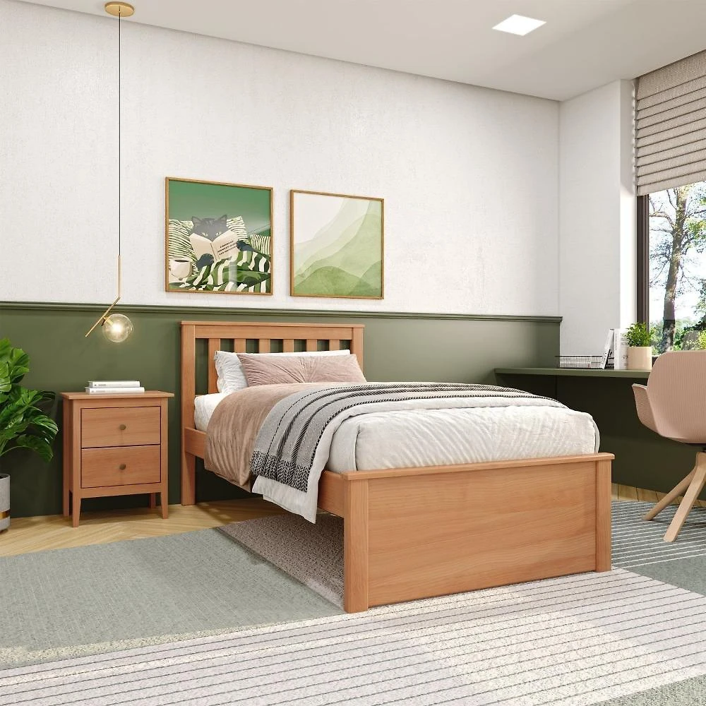 Cama de Solteiro Melita em Madeira Maciça de Pinus Mel