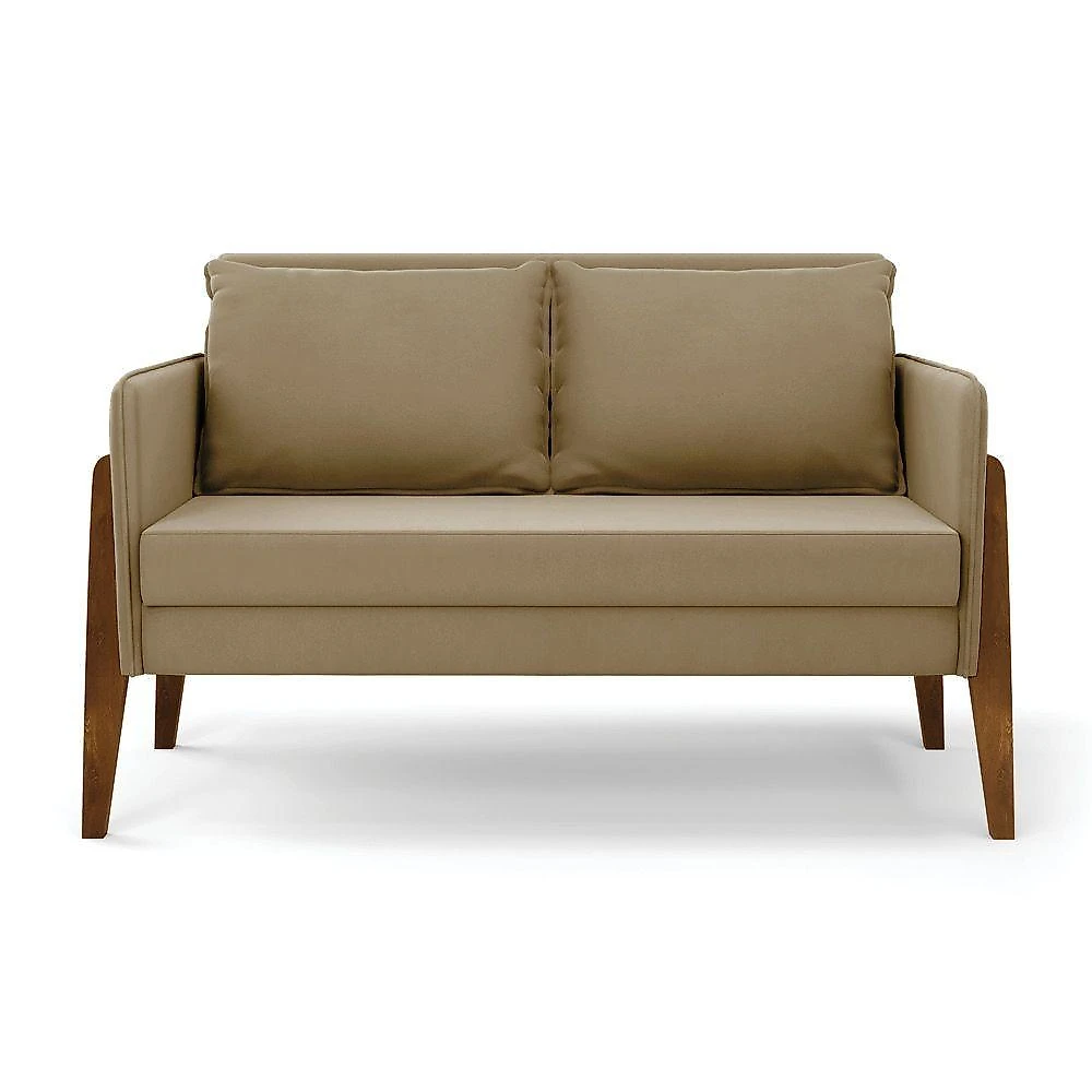 Kit 1 Sofá Namoradeira E 1 Poltrona Lana Suede Base De Madeira - D'rossi Cor Marrom Rato