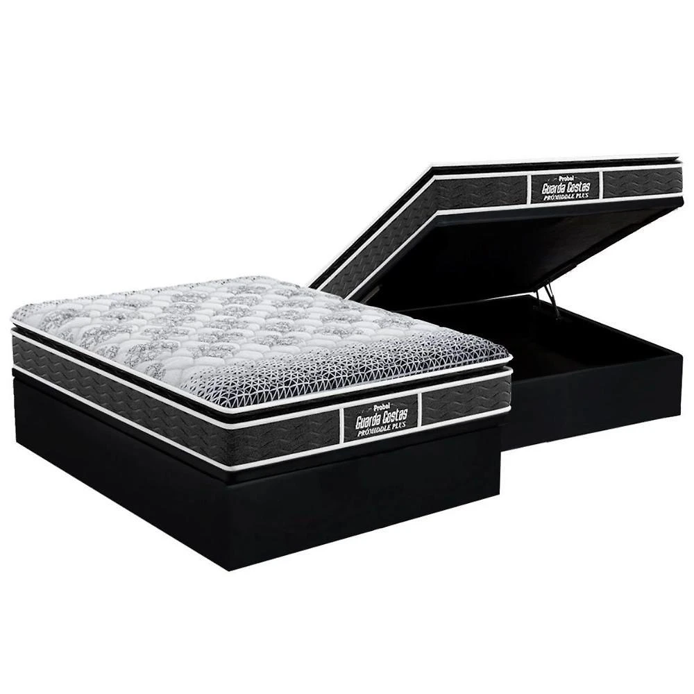 Cama Box Baú Casal: Colchão Anatômico D28 - Ep Guarda Costas Pillow + Base Crc Suede Black(138x188)