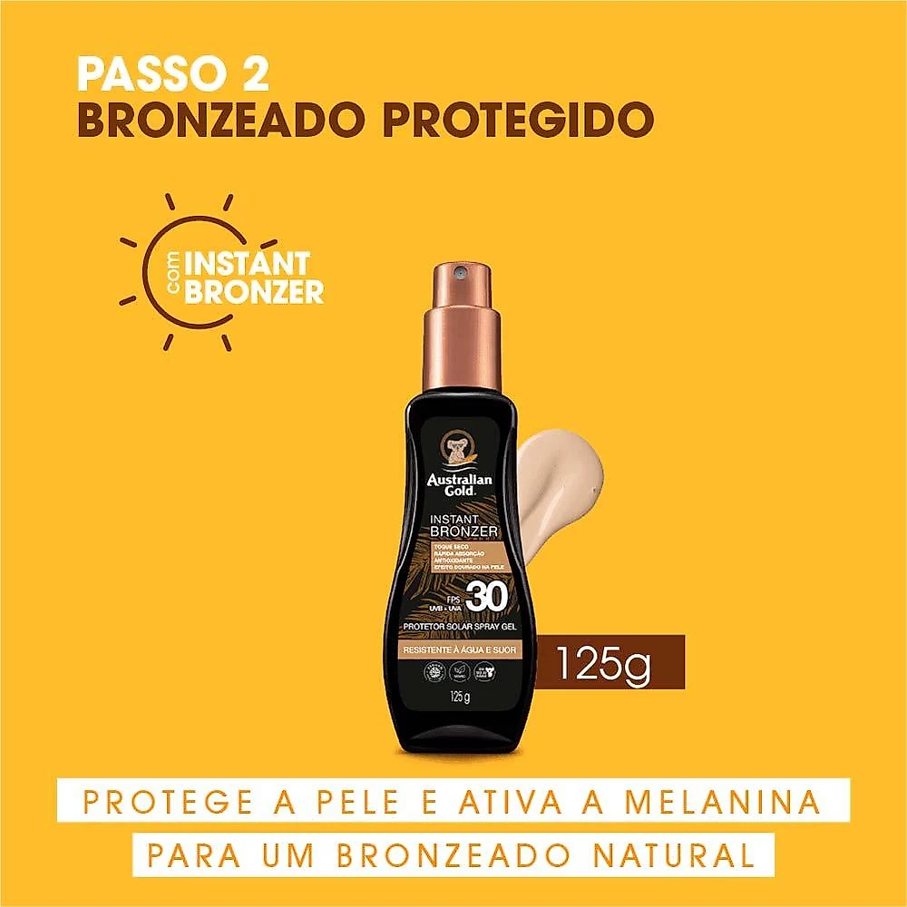 Protetor solar corporal fps 30 australian gold - instant bronzer spray gel 125ml