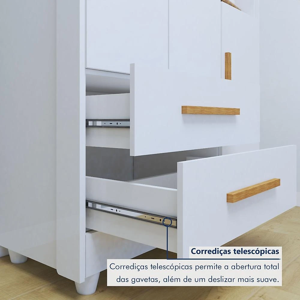 Quarto de Bebê Completo com Cômoda, Mini Berço com Colchão e Guarda Roupas Lila Branco