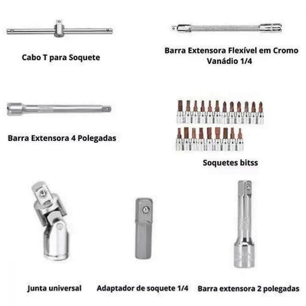 Jogo Soquetes Maleta 53 Peças Completo Bits Catraca