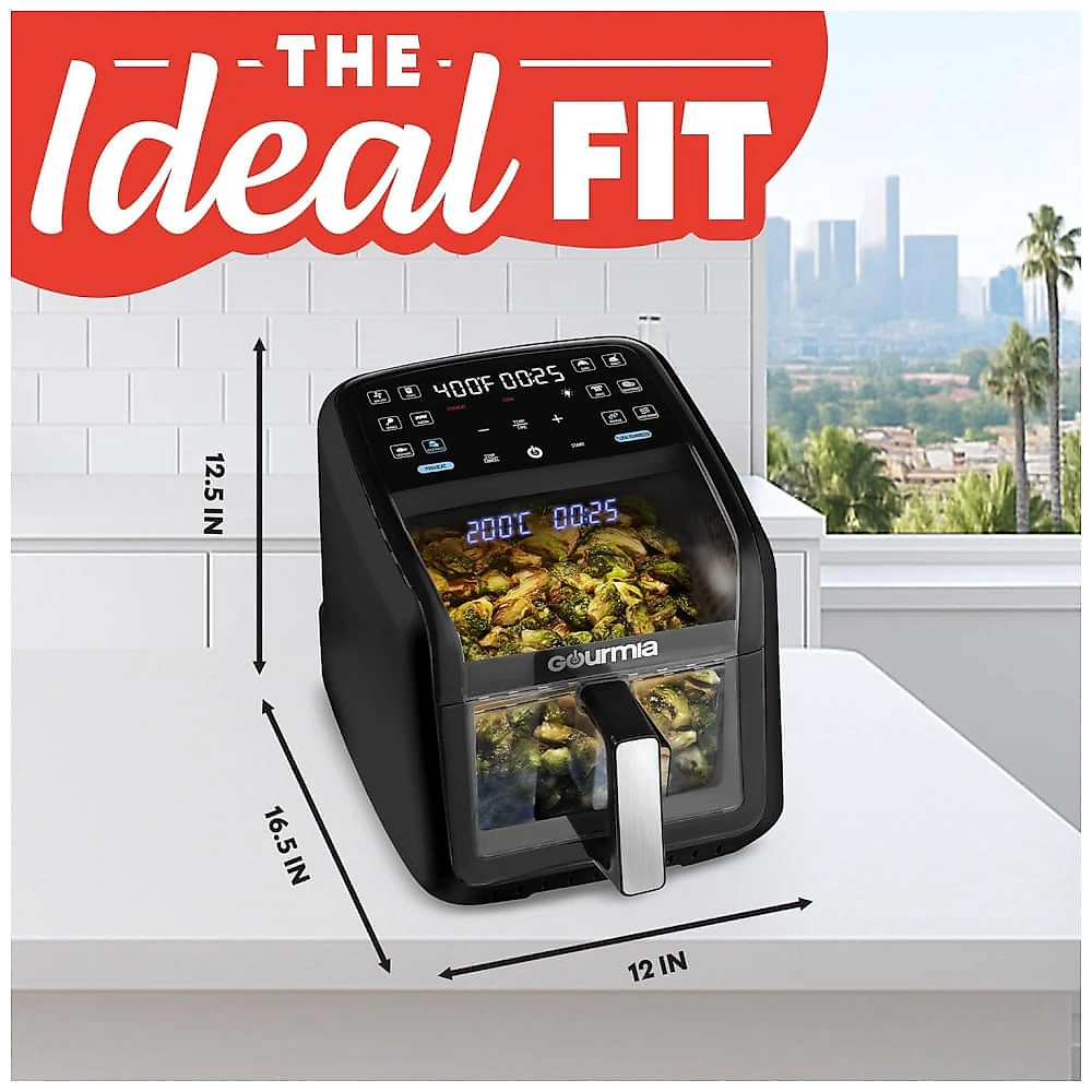 Fritadeira Elétrica Air Fryer Gourmia Preta 6,6L Janela Panorâmica 12 Programas FryForce 360 1500W 110V