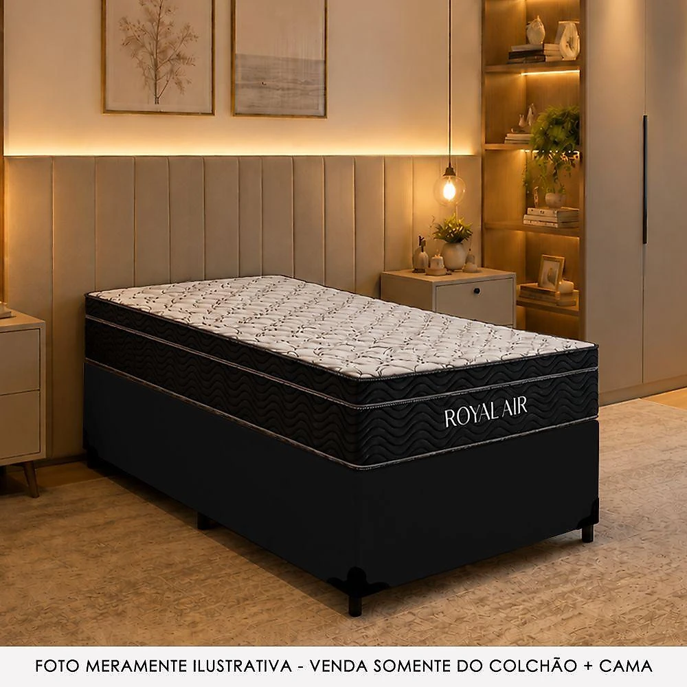 Cama Box Solteiro Royal Air Pillow Top Molas Ensacadas Sintético Preto