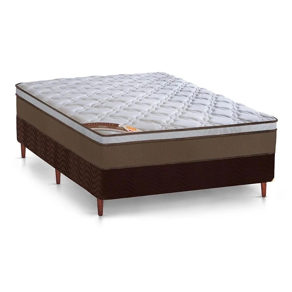 Cama Box Casal: Colchão Molas Pocket Ensacadas Castor Revolution + Base Crc Suede Brown (138x188)