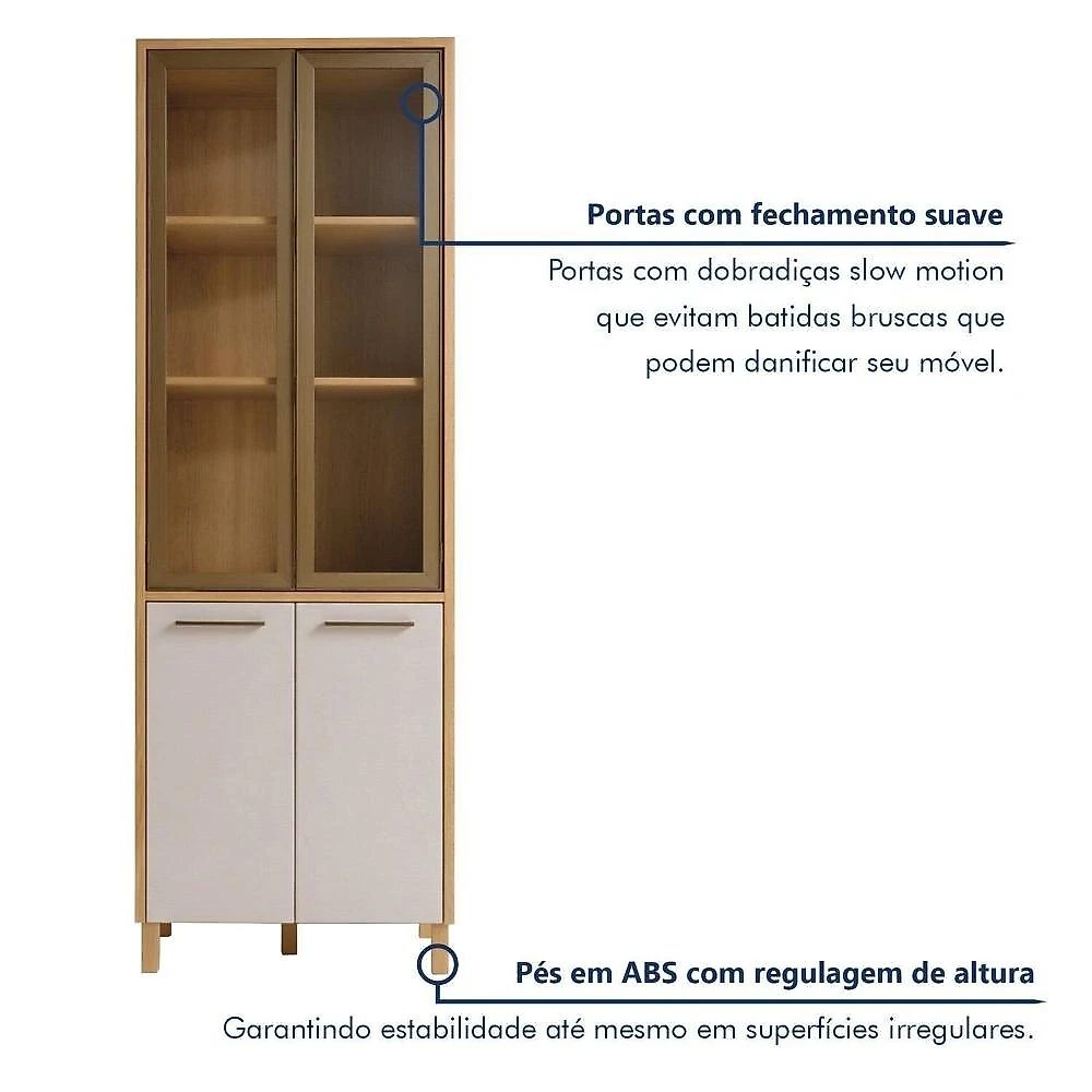 Paneleiro de Cozinha com 4 Portas e Vidro Reflecta Nobre Cinamomo/Off White