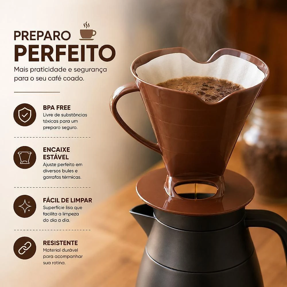 Suporte para Coador de Café Universal com Alça Reforçada Polipropileno para Garrafa Térmica Cozinha
