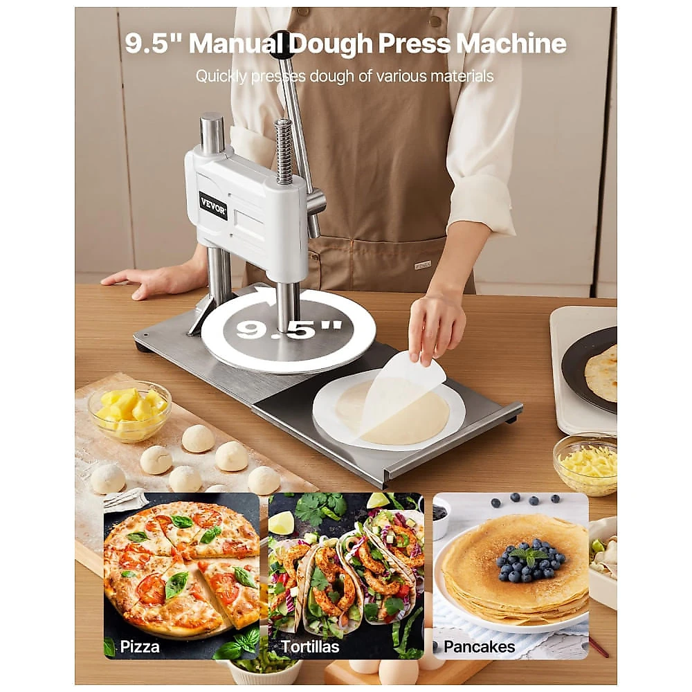 Prensa Manual para Massa de Pizza VEVOR 24 cm Inox Mola de Retorno Automático com 100 Folhas de Papel Manteiga