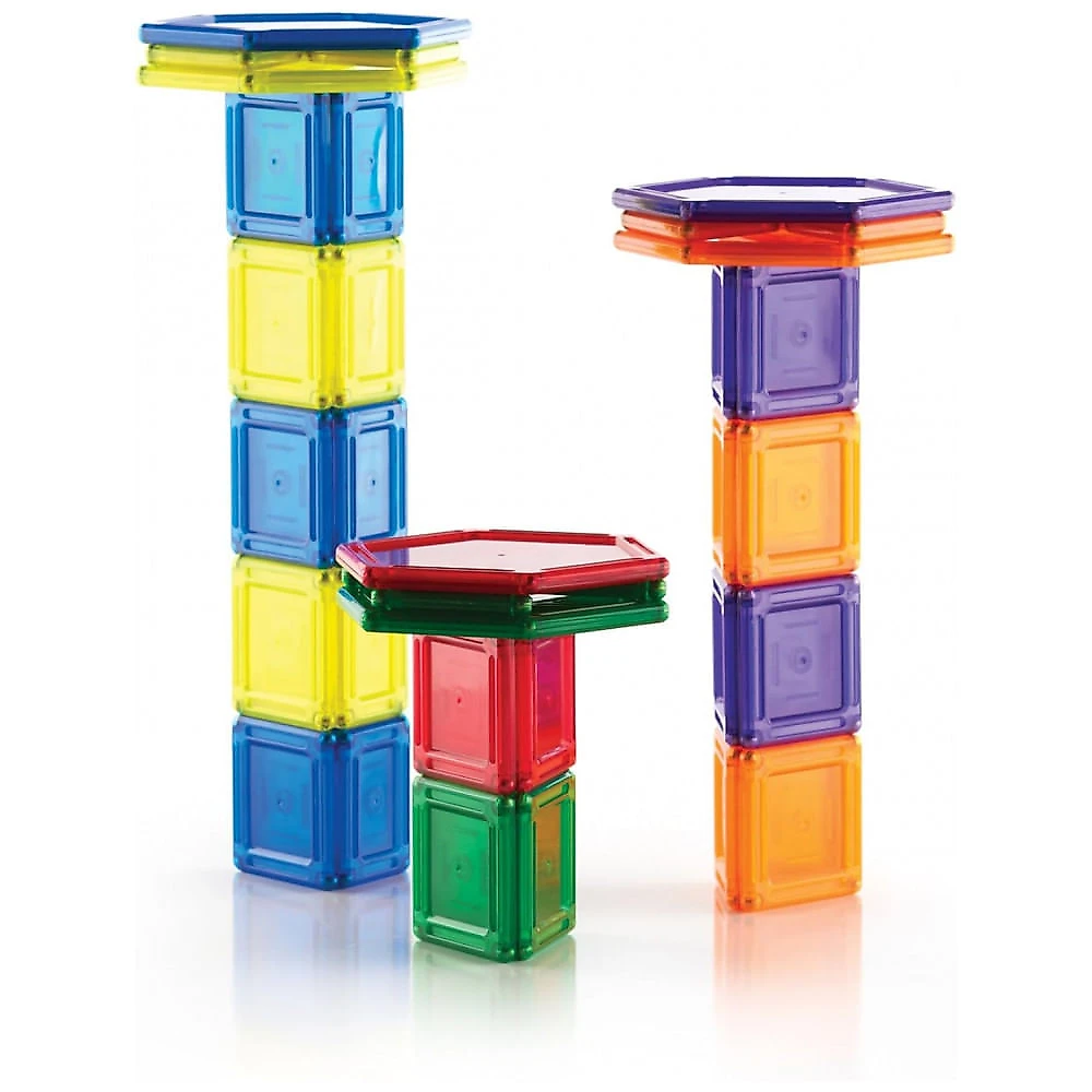 Conjunto de blocos magnéticos Guidecraft PowerClix Solids com 94 peças em ABS translúcido para construções geométricas STEM 2D e 3D