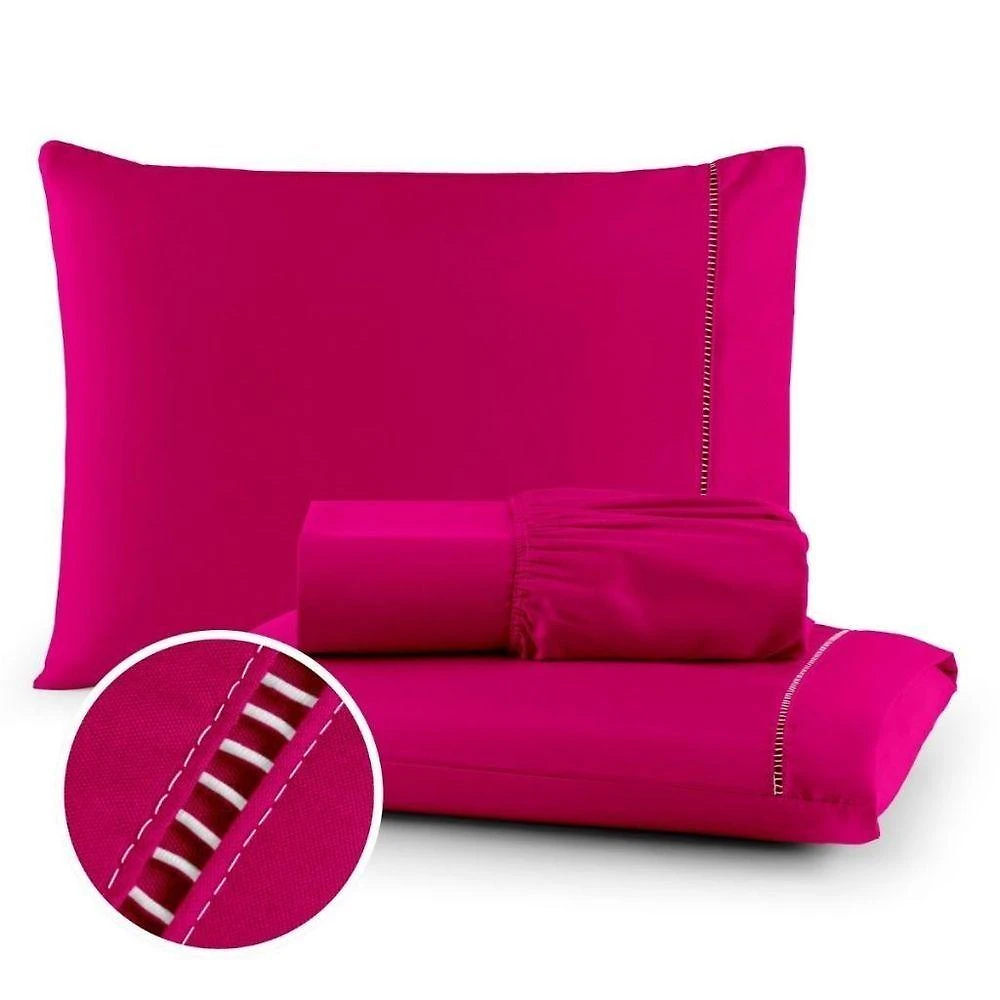 Jogo de Lençol Ponto Palito Solteiro Micropercal 400 Fios 2 Peças Rosa Pink Duda Enxovais OEM