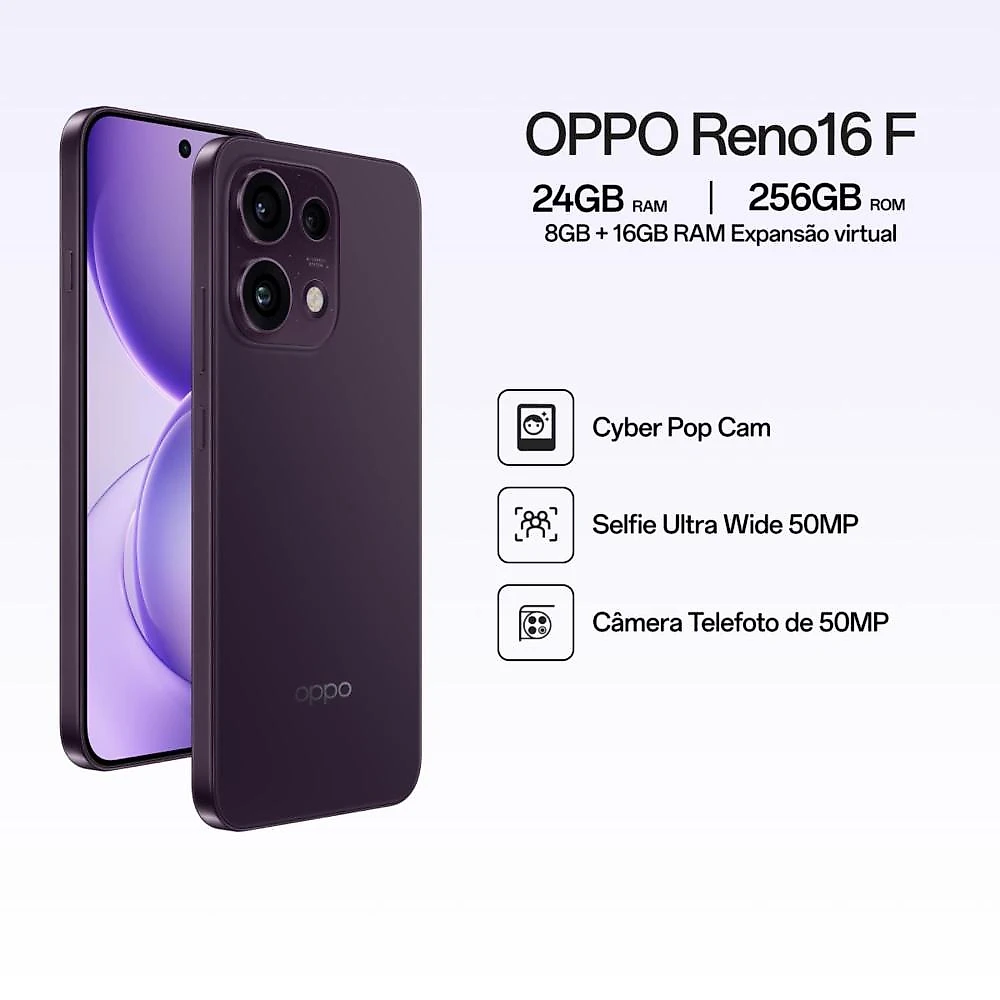 Smartphone oppo reno 16f 5g 256gb violeta crepúsculo octa core