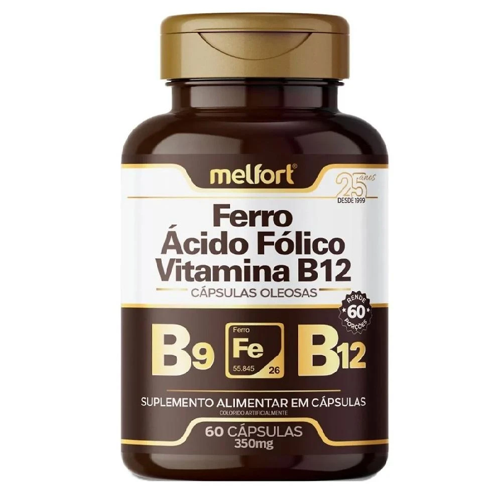 Miniatura Ferro Acido Folico Vitamina B12 60 Caps 350Mg Melfort