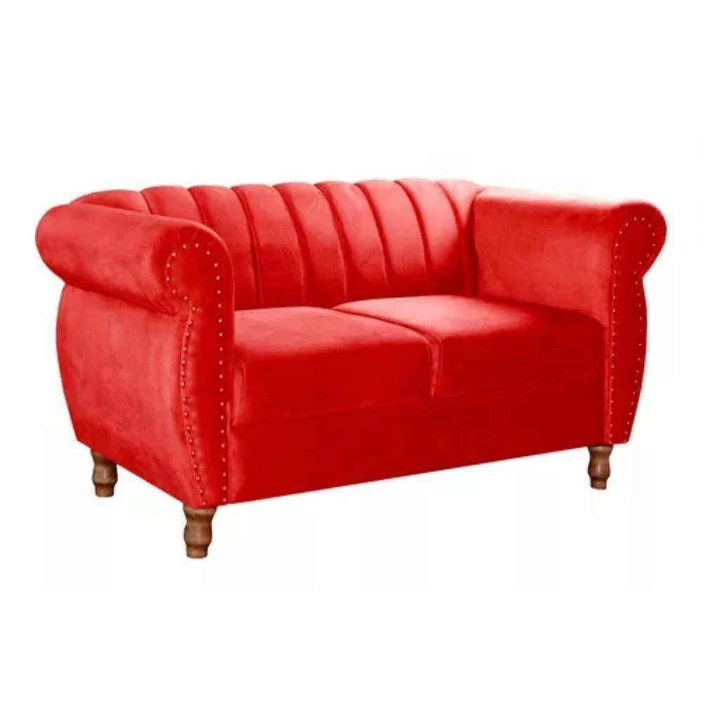 Miniatura Sofá Chesterfield 2 Lugares Realeza Vintage Retrô Suede Vermelho