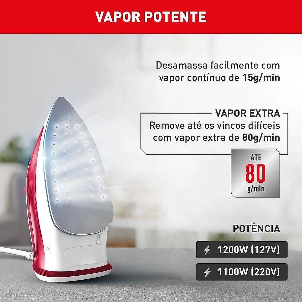 Ferro a vapor arno essentialgliss fmq 1200w base antiaderente vermelho 110