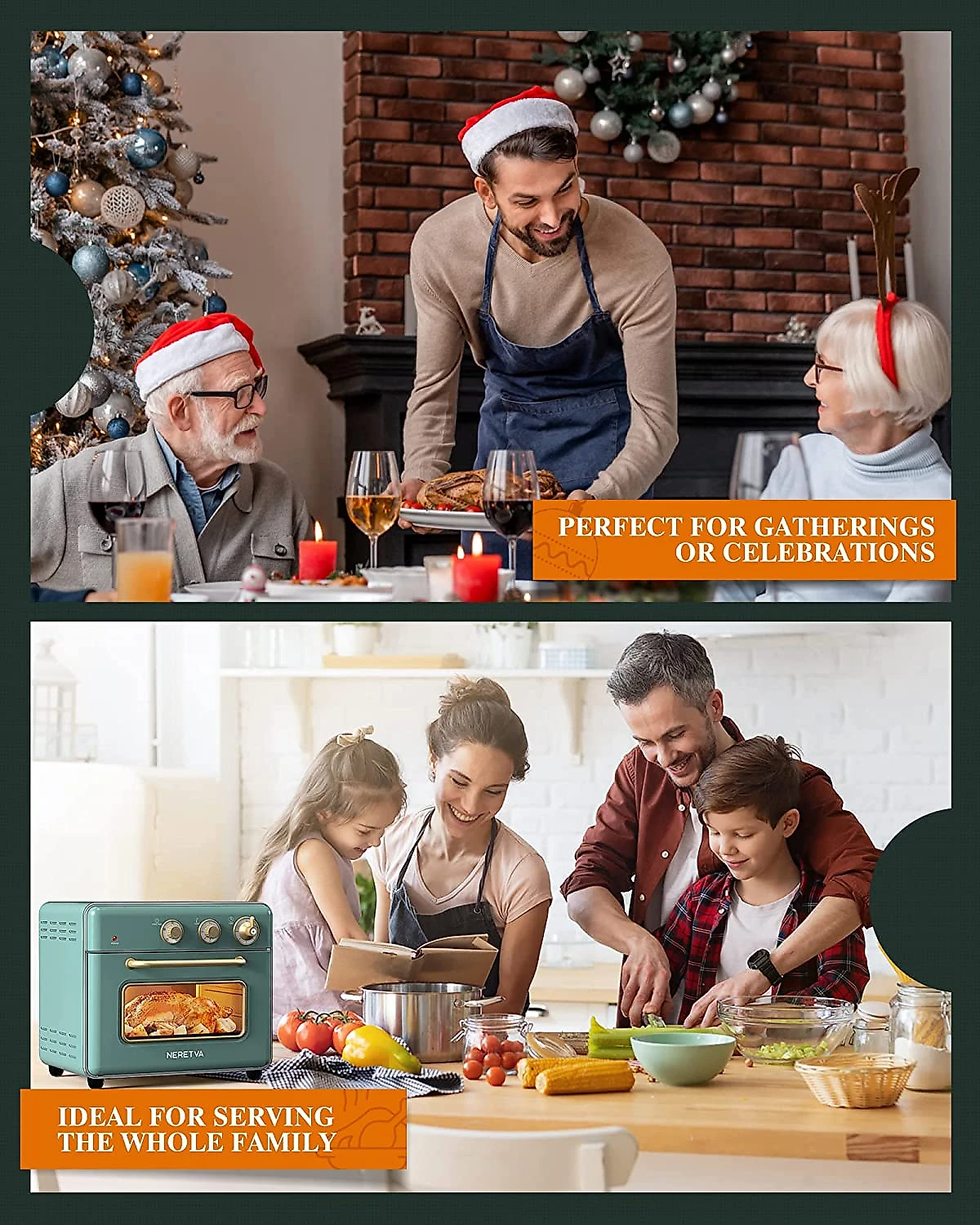 Neretva Forno Elétrico de Bancada Retro 5 em 1 com 6 Acessórios e Livro de Receitas 110V1500W Verde