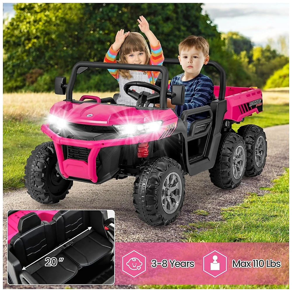 Caminhão Basculante Elétrico Infantil OLAKIDS Rosa 24V 2 Lugares 4WD 6x6 Caçamba Elétrica Suspensão Controle Remoto 4x90W