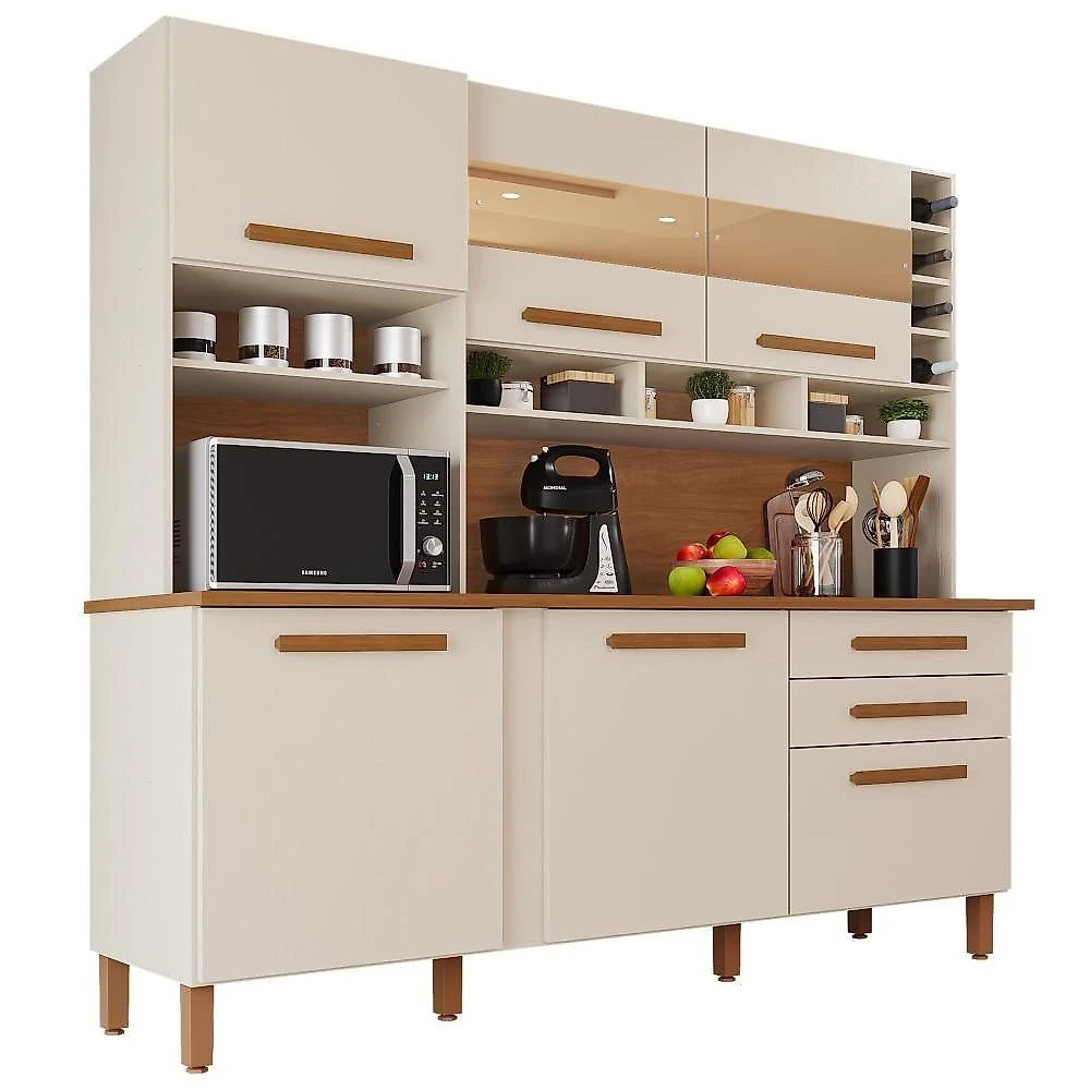 Cozinha Amanda 6 Portas 2 Gavetas MDF-MDP 182CM Amadeirado Tudo de Móveis webcontinental-7908881806144