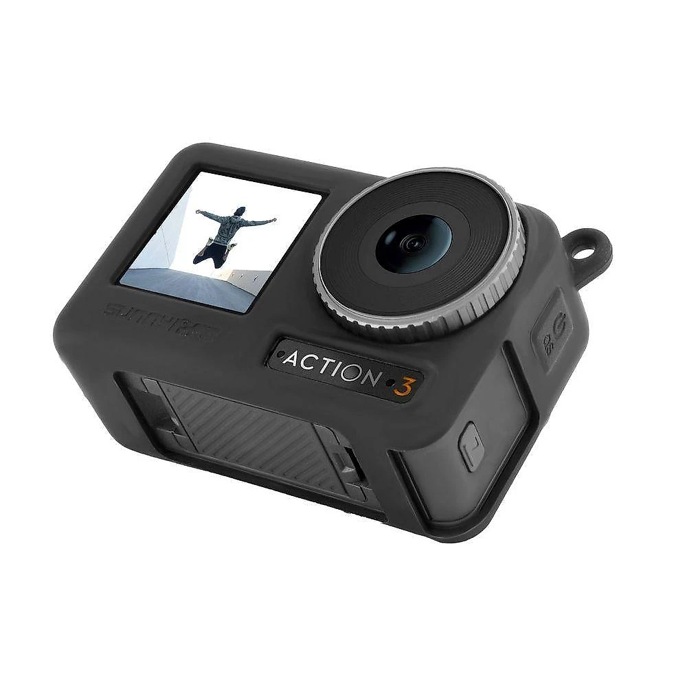 Capa De Silicone + Cordão De Segurança Para Dji Osmo Action 3 Cor Preto