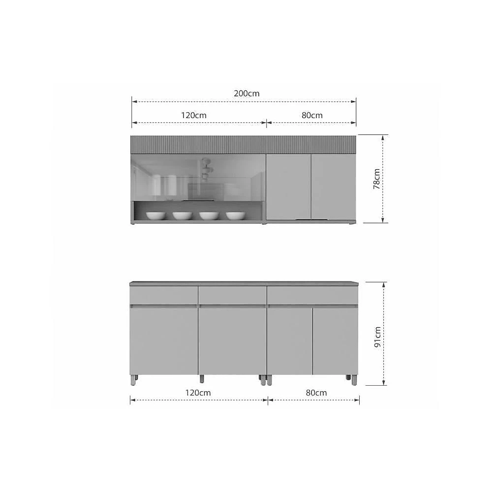 Kit Cozinha Realeza 6 Portas 3 Gavetas MDF 120CM Carvalho e Greice Nesher Móveis