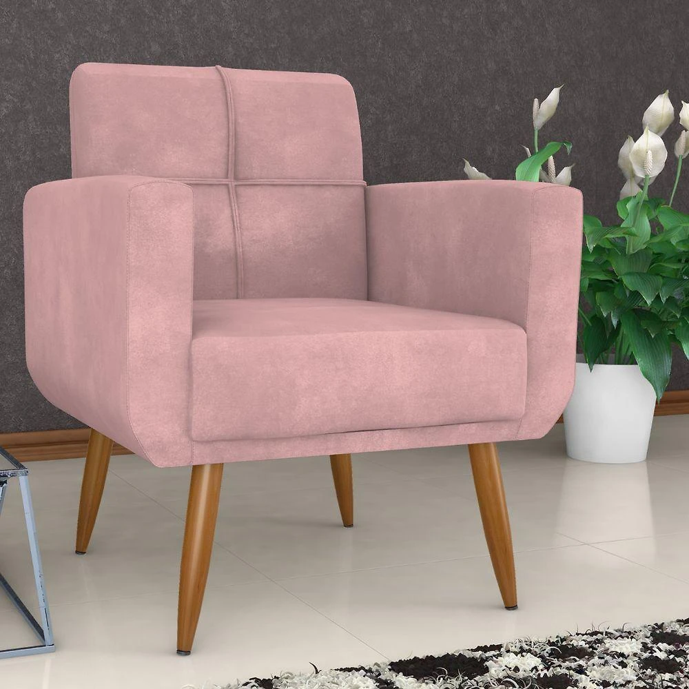 Poltrona Decorativa Juan Veludo Turkey Rosa