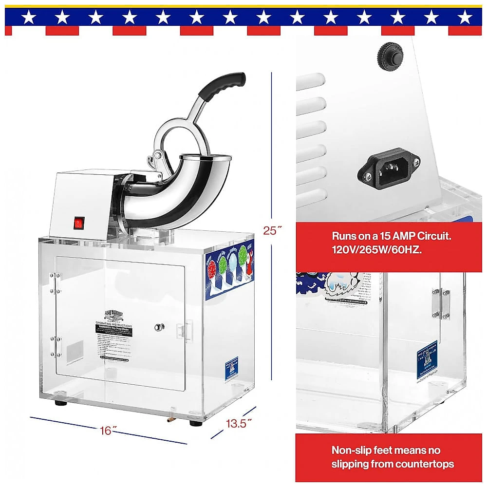 Máquina de Raspadinha Elétrica produz até 226 kg, h, 110v, GREAT NORTHERN POPCORN COMPANY 6058 Acrylic Snow Cone, Azul