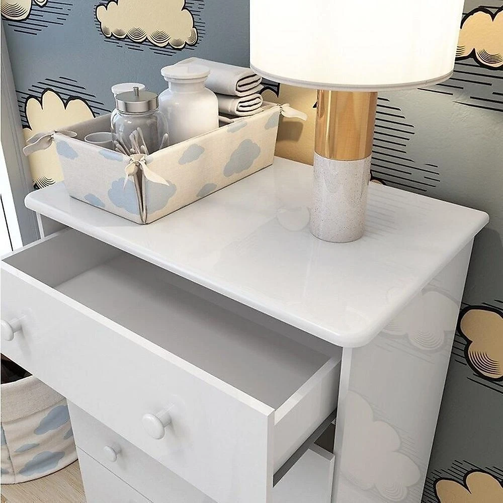 Quarto de Bebê com Cômoda 4 Gavetas e Berço 4 em 1 Minicama 100% Mdf Mike Espresso Móveis Branco Brilho/Amêndoa