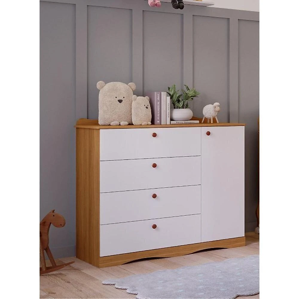 Quarto de Bebê 2 Peças com Berço Cômoda 4 Gavetas Espresso Móveis Nature/Branco