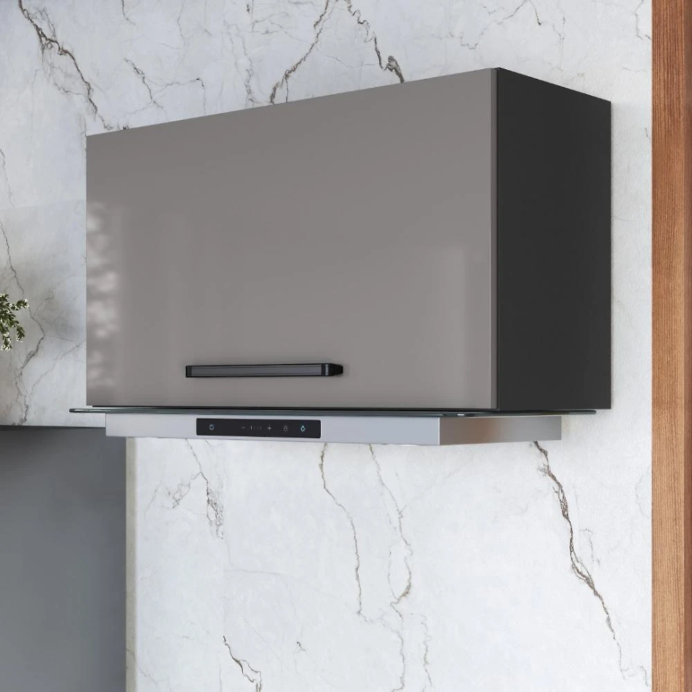 Armário Aéreo Modulado para Geladeira Mônaco 1 Porta Basculante MDP 80CM Chumbo-Titânio