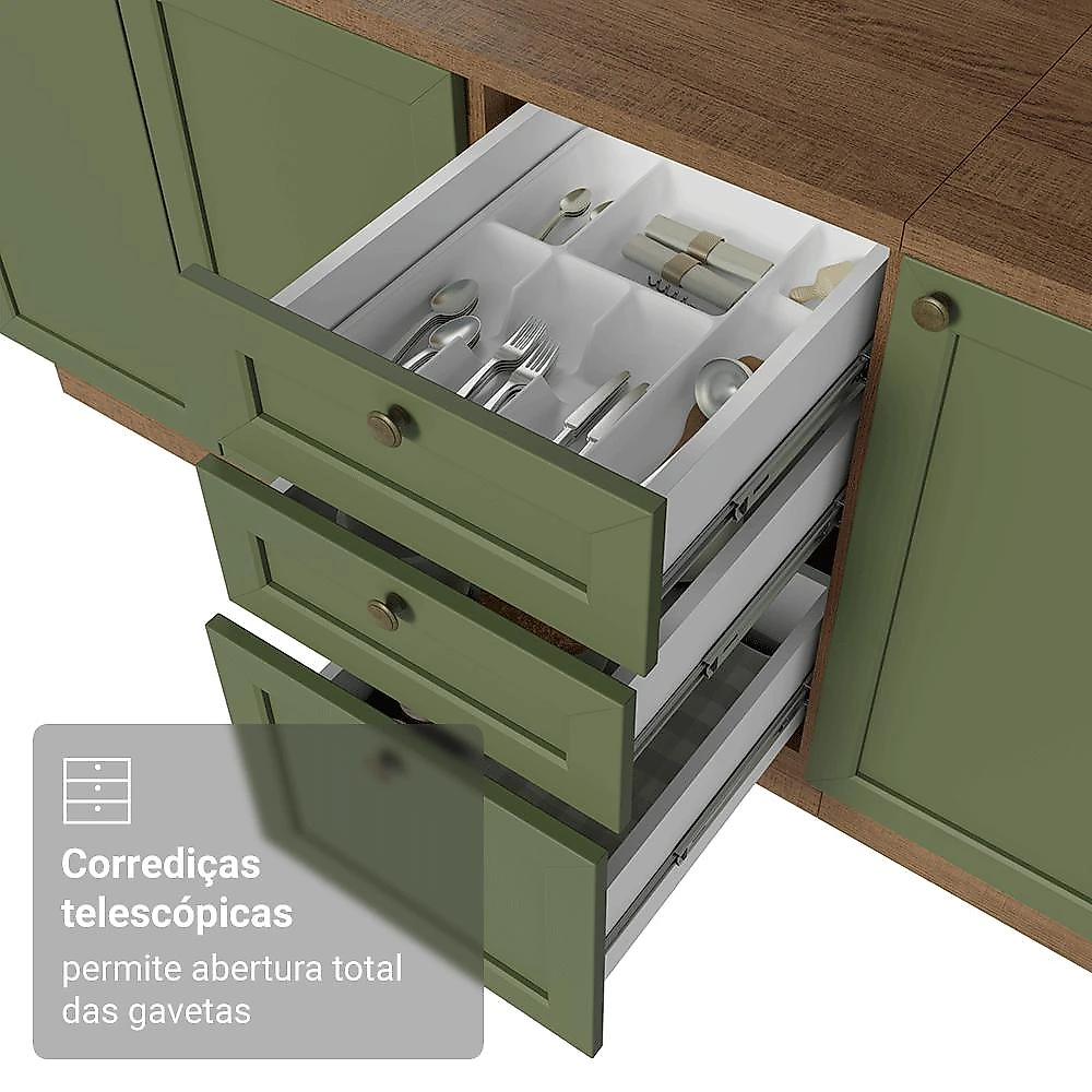 Armário de Cozinha Completa 270 cm Rustic/Verde Vik Madesa 03 Rustic/Verde