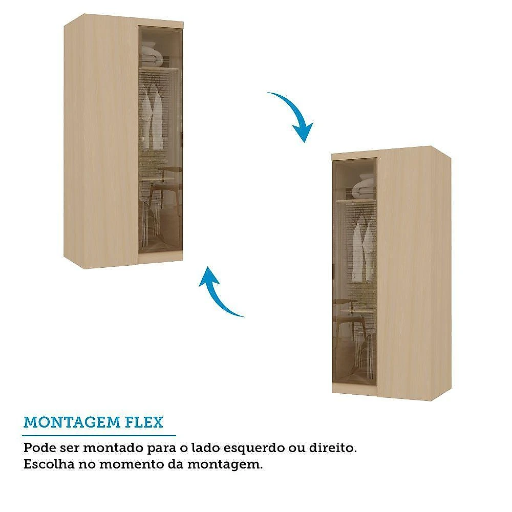 Guarda Roupa de Canto Mônaco 1 Porta de Bater sem Gavetas MDP Alumínio Bronze Carvalho-vidro