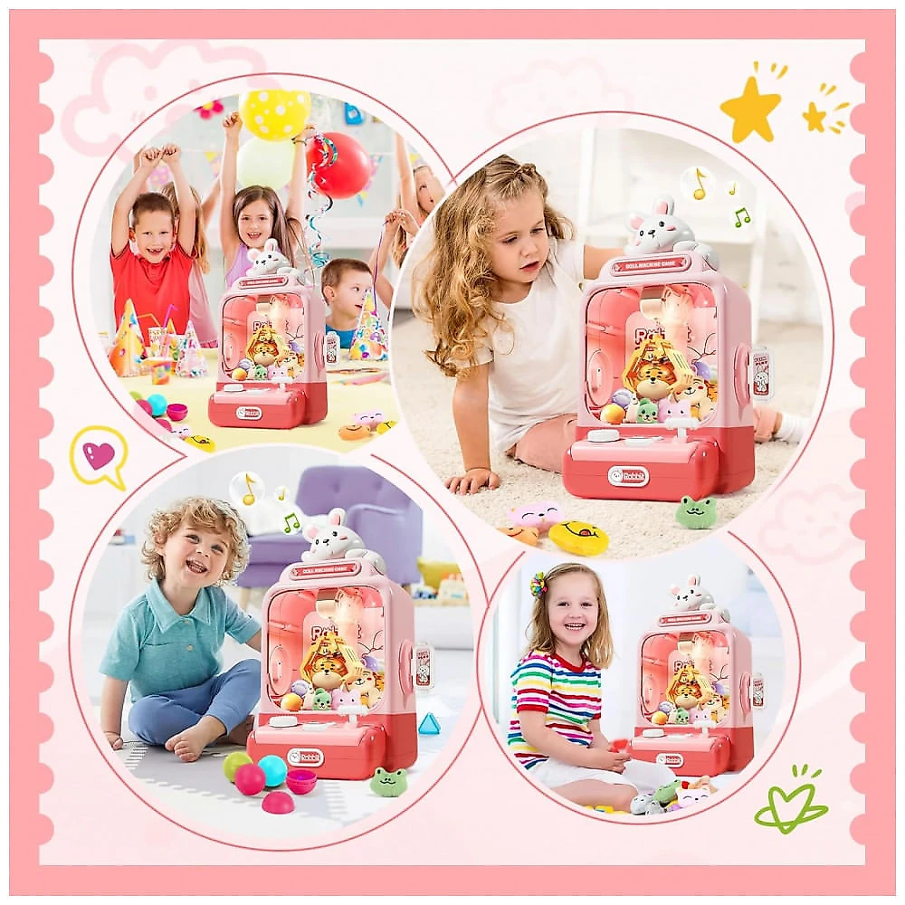 Máquina de Garra Rosa MIAOKE – Mini Arcade Infantil com Música, Luzes, Sons e Ajuste de Volume – Presente de Aniversário e Natal