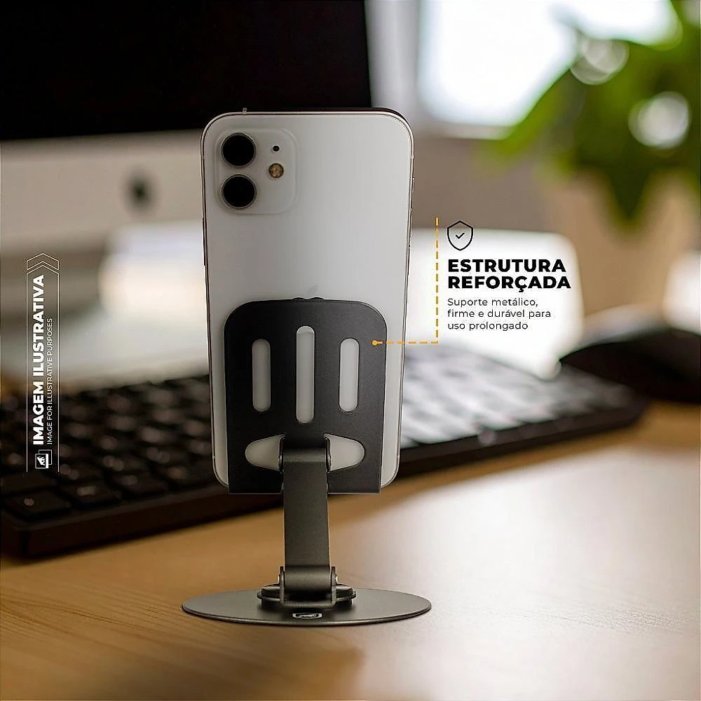 Suporte para Celular Gshield Metálico 360 Discovery com Ajuste de Ângulo em Metal e Silicone Prata