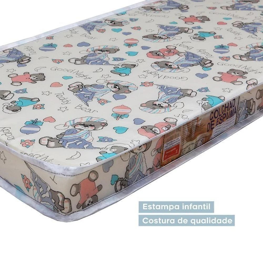 Quarto de Bebê com Berço Mini Cama 100% Mdf com Colchão Life e Cômoda 4 Gavetas 1 Porta Fly 100% Mdf Branco